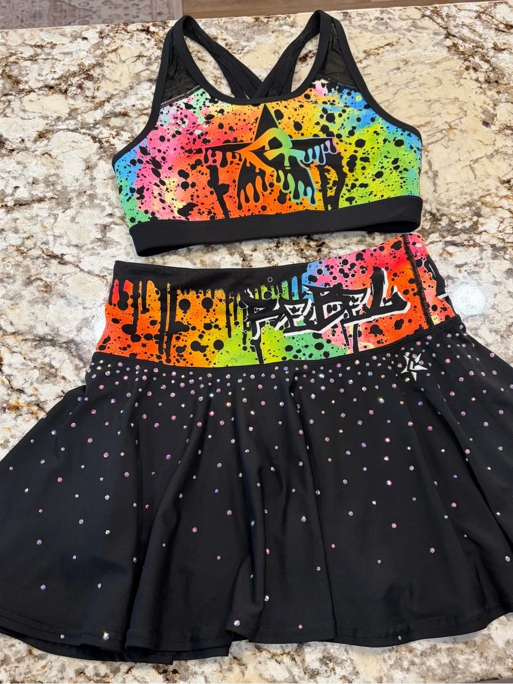 REBEL Graffiti Rainbow Sports Bra and Skirt Set - Multicolor